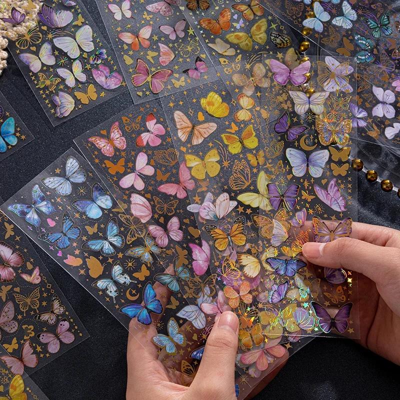 3pcs/pack Butterfly Stickers PET Materials Decor Junk Journal DIY Cut Collage Photo Album Scrapbook Sticker Stationery