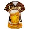 Women's V Neck Short Sleeve Work Shirt with Pockets Oktoberfest Beer Print Medical Scrub Top for Healthcare Professionals