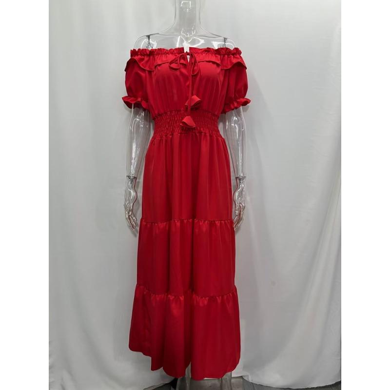 GMXIA Women's Dresses Fashion Temperament Ruffle One Shoulder Bubble Sleeve Dresses