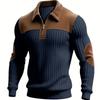 Men Quarter Zip Shirt Long Sleeve Turndown Collar Pullover Color Block Jacquard Sweatshirt with Elbow Patches for Daily Wear