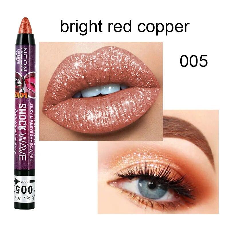 2 în 1 fard de pleoape Ruj Pen Impermeabil Nu se murdărește Fard de ochi Stick Machiaj pentru buze Pen Glitter Shimmer Pen pentru fard de ochi de lungă durată