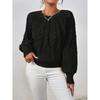 Womens Crew Neck Long Sleeve Knit Sweater Loose Fit Cable Solid Color Casual Winter Basic Top