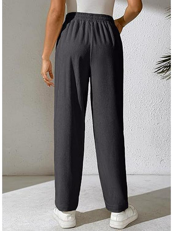 Women's Corduroy Elastic Waist Wide-Leg Pants, Solid Color, Comfortable Casual Loose Fit for Autumn and Winter 2025.