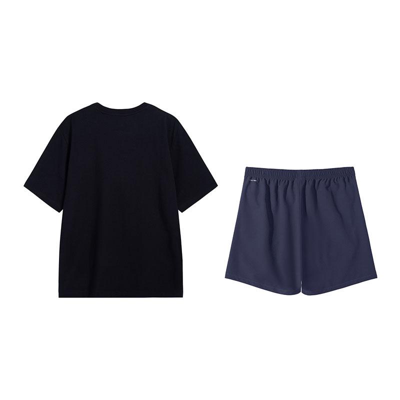 Li-Ning Fashionable Versatile Loose Breathable Short Sleeve Comfortable Shorts Casual Sports Suit Men Suit Black Navy-Blue B61-1+W513-2