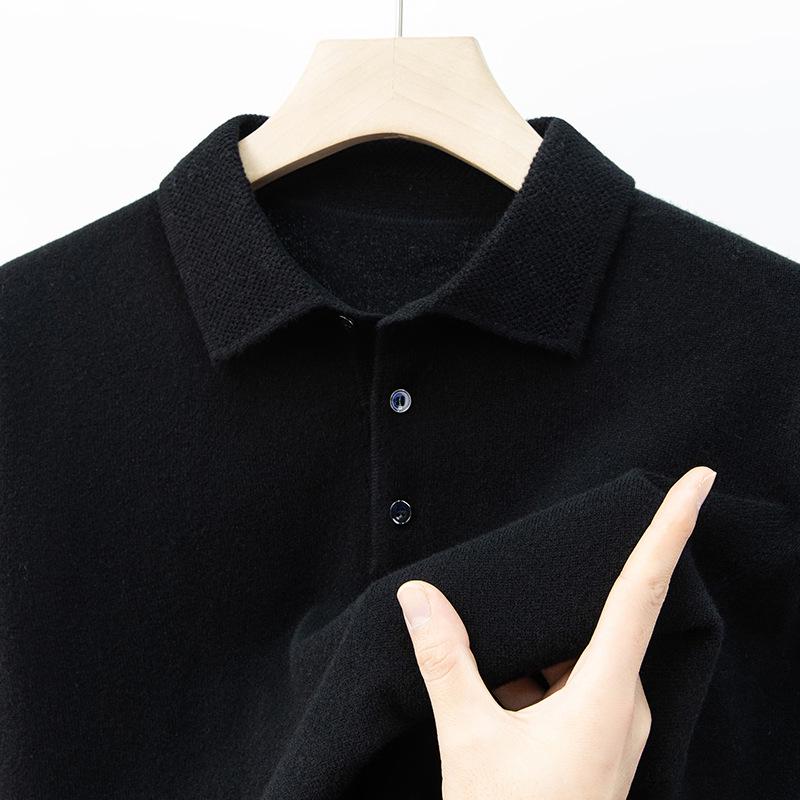 Men's Fashionable Pure Wool Solid Color Long-sleeve Polo Sweater