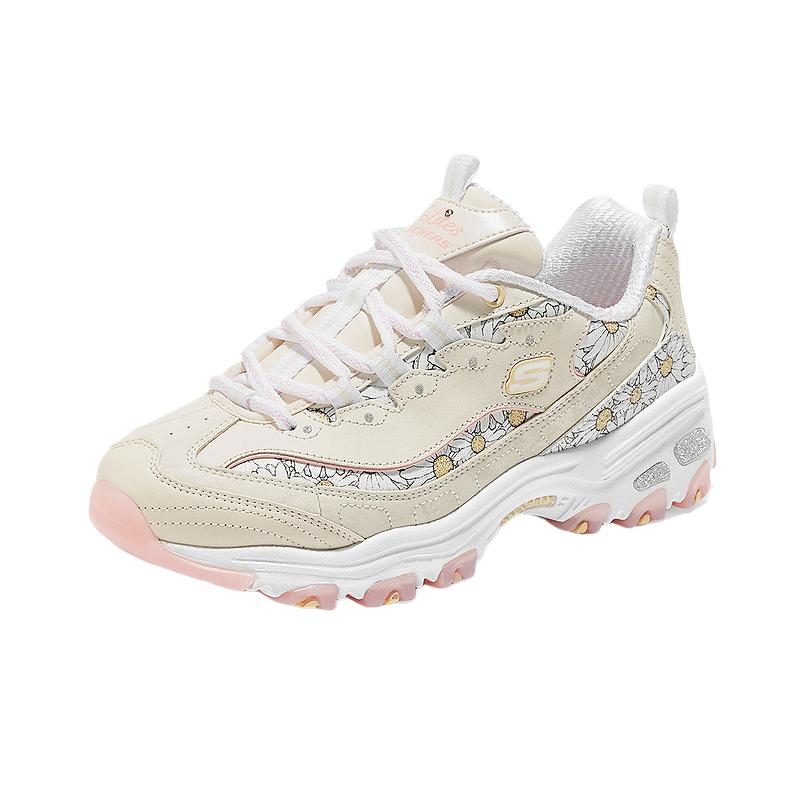Skechers DLites Comfortable Versatile Fashion Durable Low-Top Casual Shoes Women Sneaker Off-White Pink 150538-NTPK