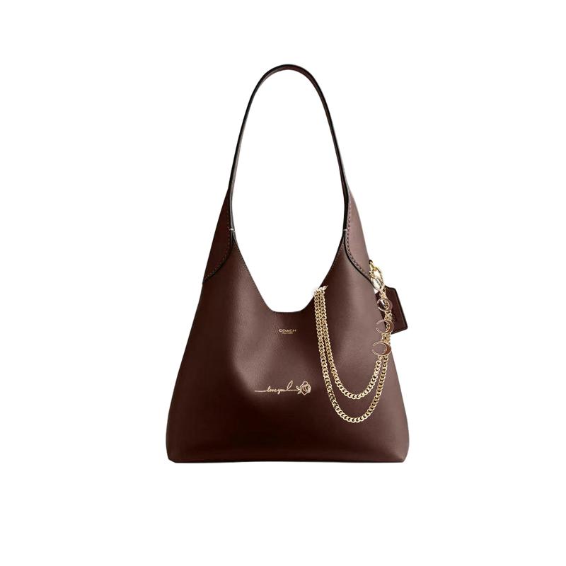 

COACH shoulder bag [Customized bag] Brooklyn old brand logo printed magnetic snap closure, grained leather, Hobo bag Rose shadow dim basic outfit золотий