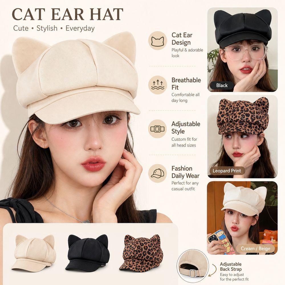 Anti-UV Cat Ear Hat Adjustable Painter Hat Fashion Newsboy Hats  For Women