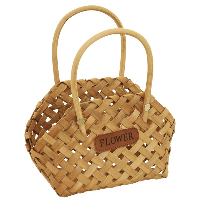 Hand-Woven Wood Flower Basket for Teacher's Day and Mother Day Online Celebrity Posing Props Portable Gift Basket