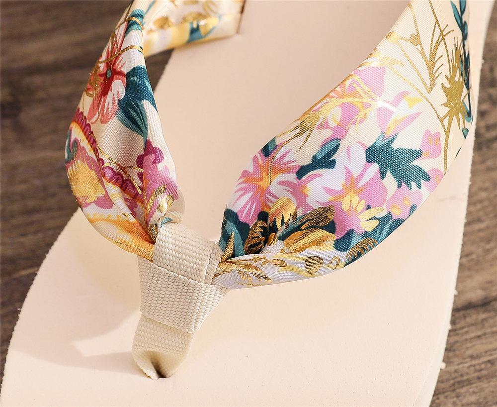Bohemian Silk Strap Women's Wedge Flip-Flops - Ethnic Style Summer Beach Casual Slippers