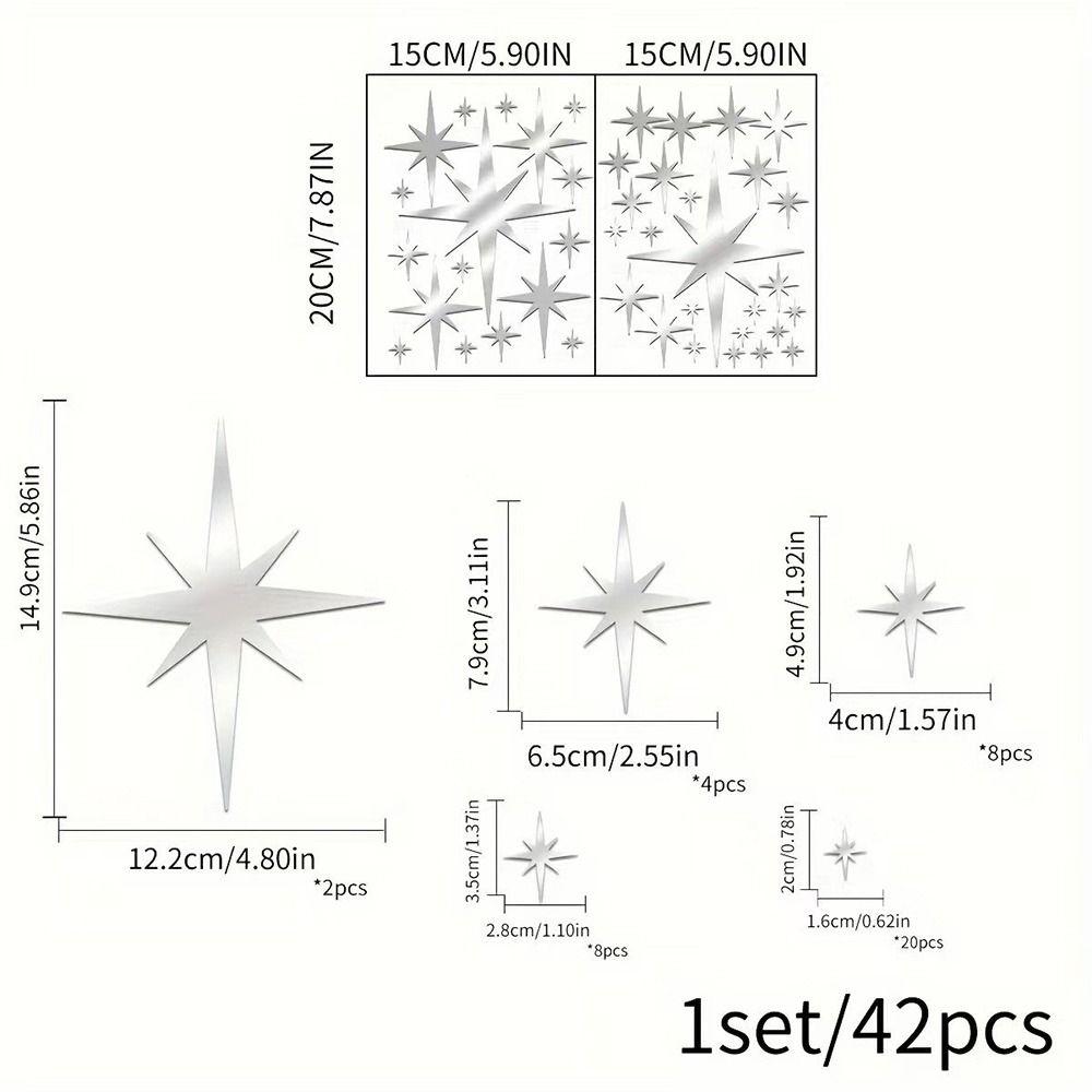42PCS Starburst Pattern Star Wall Decals Self Adhesive Starburst Wall Stickers  Living Room Decor