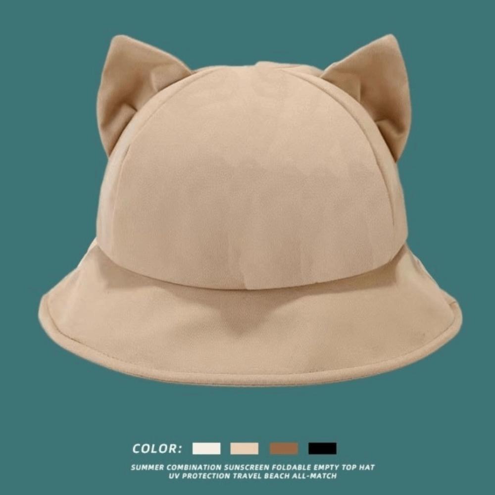 

Fashion Anti-UV Cat s Ears Bucket Hat Sunscreen Foldable Wide Brim Hat Wide Brim Fisherman Hat Daily Wear хаки