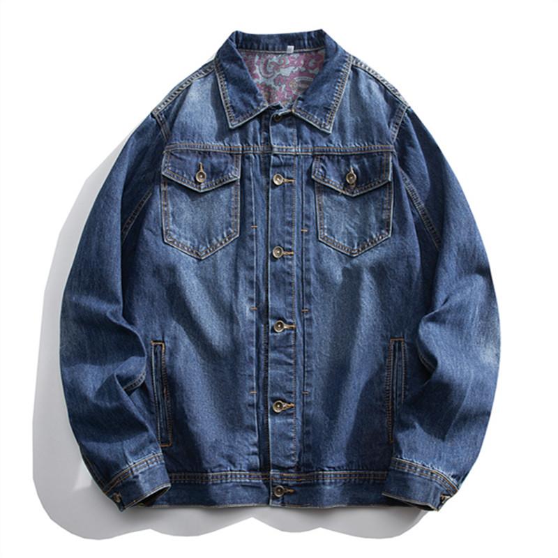 Vår Höst Herr Denimjacka Japansk Stil Vintage Enfärgad Lös Casual Jeansjacka Mode Streetwear Manlig Bomullsdenimrockar