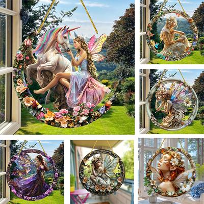 1pcs Fairy Garden Acrylic Decoration, Christmas Halloween Decoration Statue, Art Elf Sculpture Hanging Craft for Outdoor Patio Yard Lawn Deck Window