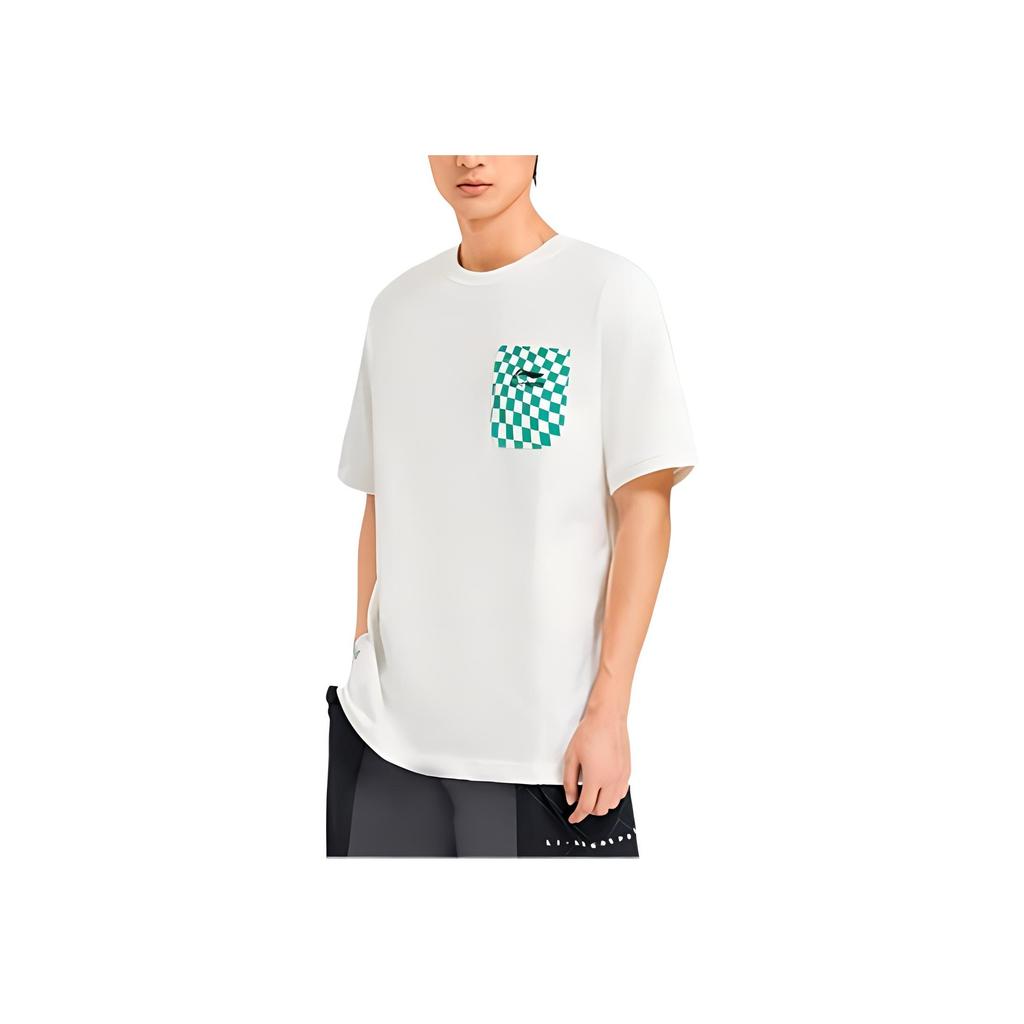 Li-Ning X Rooovie Artist Collaboration Checkerboard Pocket Print Loose Round Neck T-Shirt Unisex Tops Milk-White AHSSB57-1