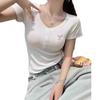 Korean Version of Spice Girl Pure Desire Bow Embroidery V-Neck Bottom Short Sleeve T-Shirt Women's Slim Summer Short Sleeve Top Bottom Shirt