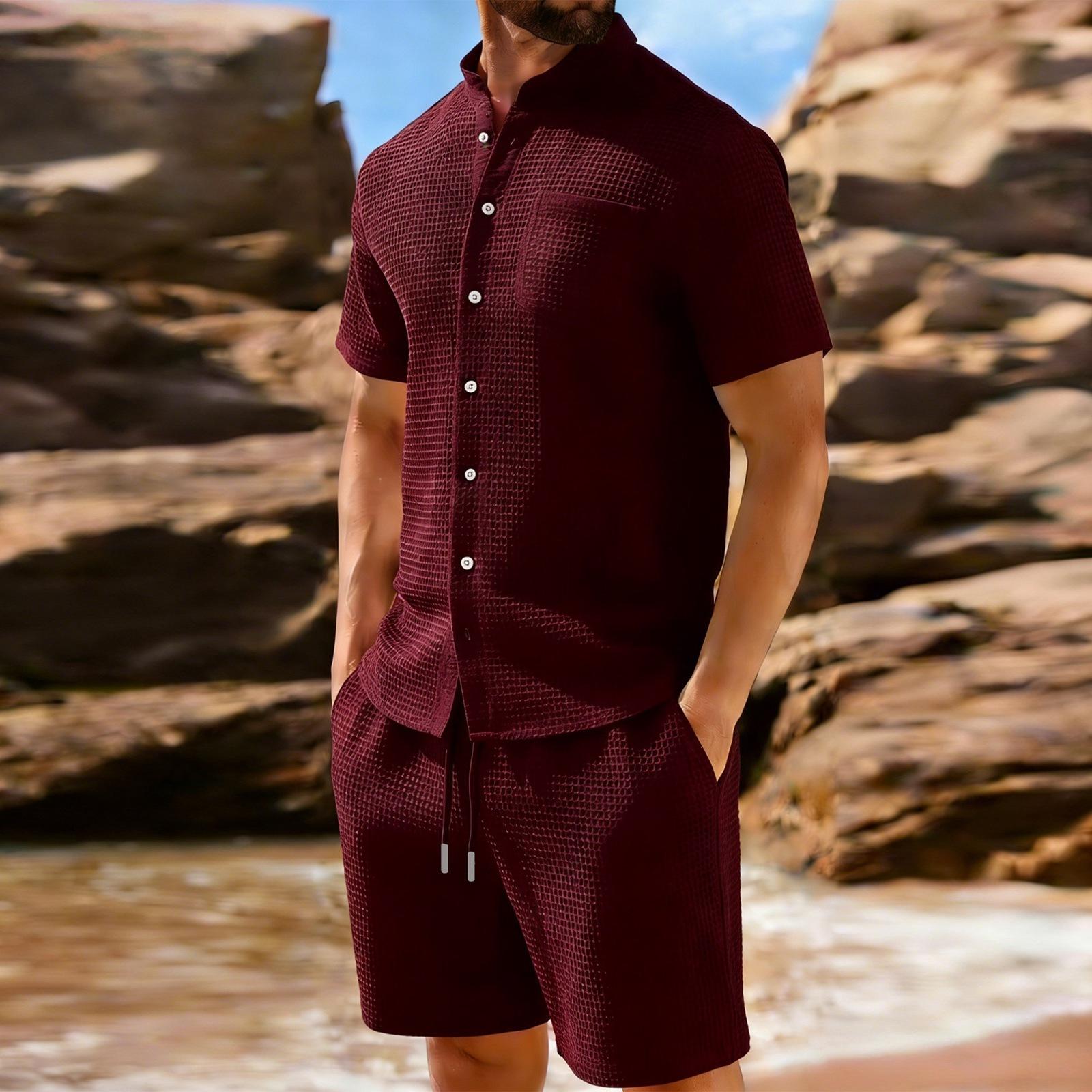 

Men s Shirt Two-piece Collared Suit S винный