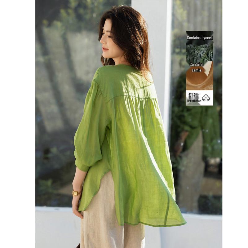 Demana Ramie Lyocell Blend Round Neck Blouse S