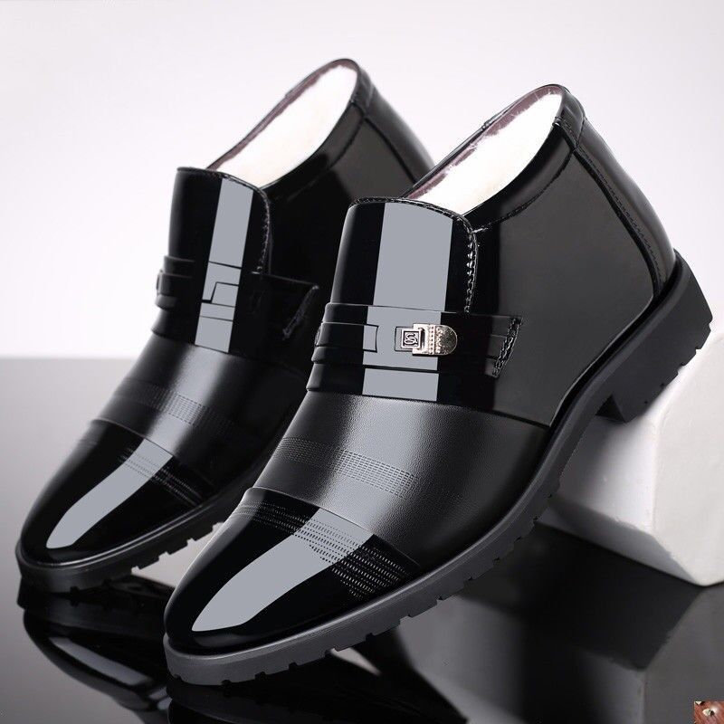 New winter men s cotton leather shoes piled and thickened warm  shoes casual high-top men s formal leather shoes 38 чёрный