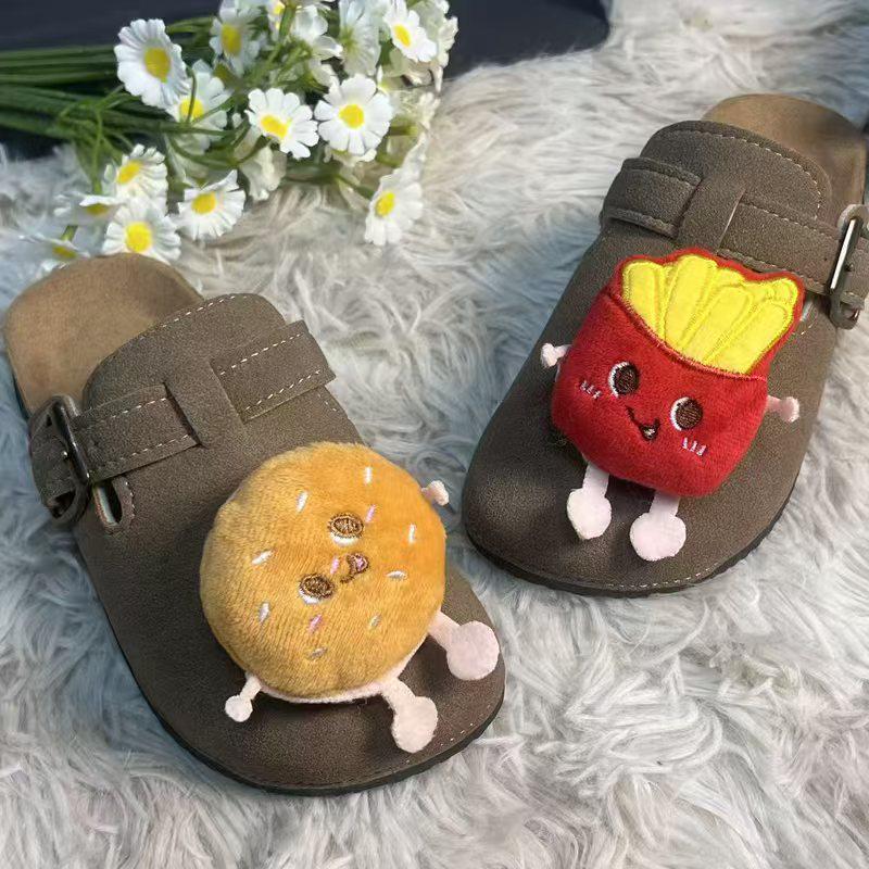 2025 Children's Birkenstock Outdoor Slippers - Cute Hamburger and Fries Design, Versatile, Flat and Thick Sole, for Spring and Autumn Wear.