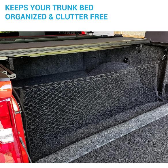Chevy Silverado & Ford F150/F250 Truck Bed Cargo Net - Elastic Mesh Net Organizer (49X15.2 Inch)