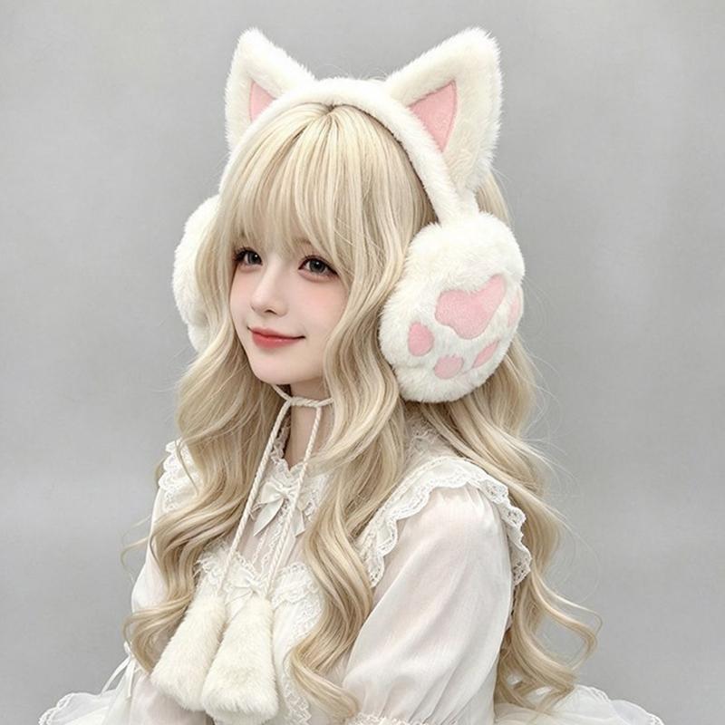 Soft Ear Covers In a Plush Cats Ear Headband with Paws Pad, Decorative Earmuffs for Casual Winter Outdoor, Daily Cold Weather Warmth