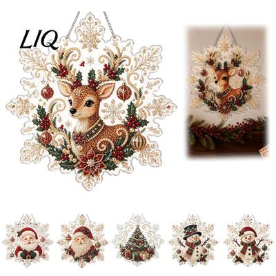 Festive Wall Hanging Ornament Christmas Faux Pearl Painting Suncatcher Kit, Acrylic Snowflake Shaped Board with Lace Handmade Keepsake Gift