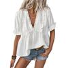 Womens Summer Casual Loose Blouses V-Neck Puff Sleeve Shirt