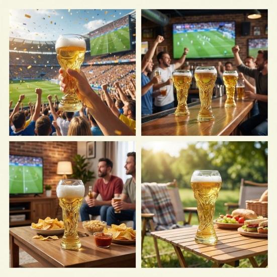 Soccer Beer Glass, Large Capacity Football Mug, Heavy Duty Clear Pint Cup for Craft Beer, Home Bar Party Gift for Fans