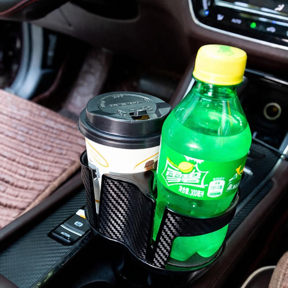 Adjustable Car Cup Holder Expander Dual Organizer Carbon Fiber Finish Vehicle Beverage Mount Interior Accessory