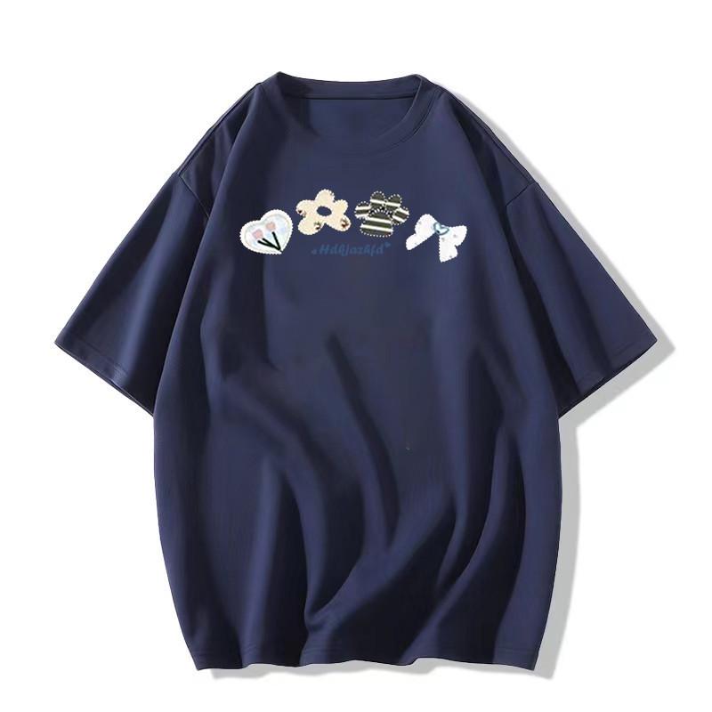 Women's Pure Cotton Short Sleeve T-Shirt - 2025 Summer Style with Straight Shoulder Design, Loose Half Sleeve, Niche American Fashion