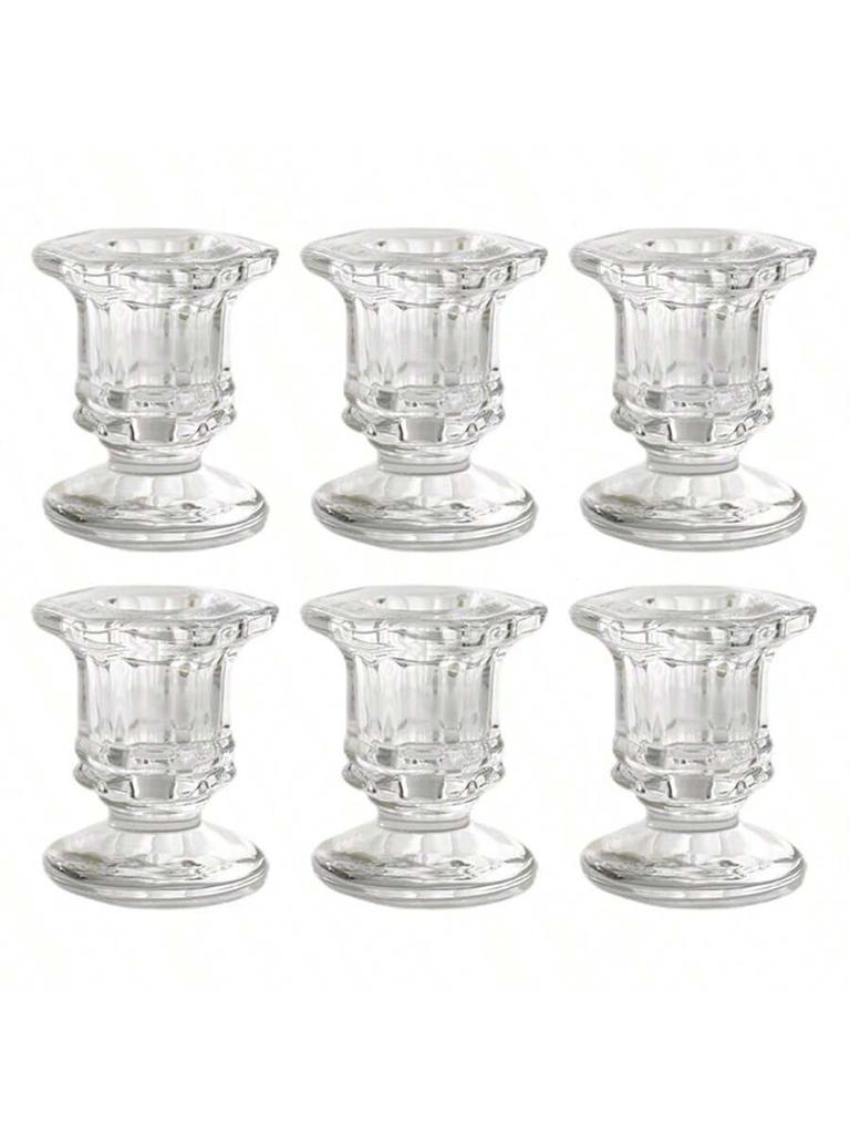 1/6pcs Bulk Candle Holders, Christmas Candle Holder, Set Of 6 Clear Glass Candle Holders, Tapered Glass Candle Holders