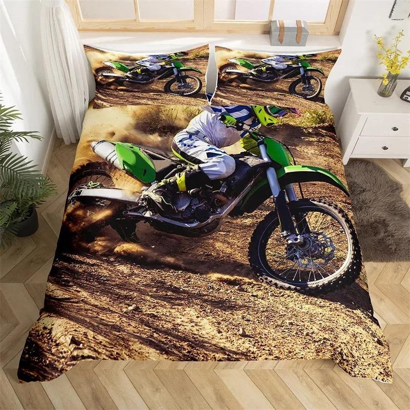 Extremsport Bettbezug Motocross Bettwäsche-Set für Jugendliche Teenager Jungenzimmer Mikrofaser 3D Motocross Rennsport Moves Thema Bettdeckenbezug