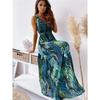 Tropical Floral Print Deep V Neck Spaghetti Strap Maxi Dress Beach Sundress