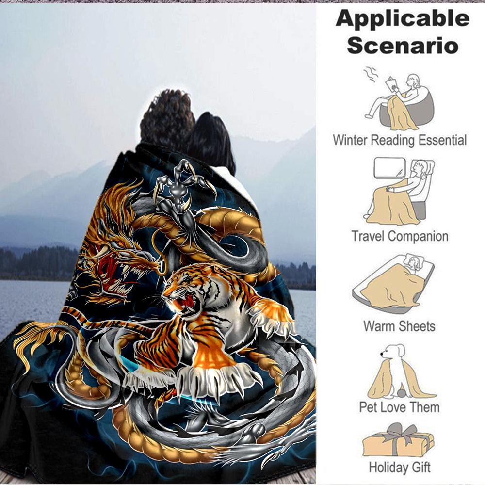 1pc Dragon Tiger Design Blanket Lightweight Blanket Throw Blanket For Sofa, Bed, Travel, Camping, Livingroom, Office, Couch, Chair yy251010095
