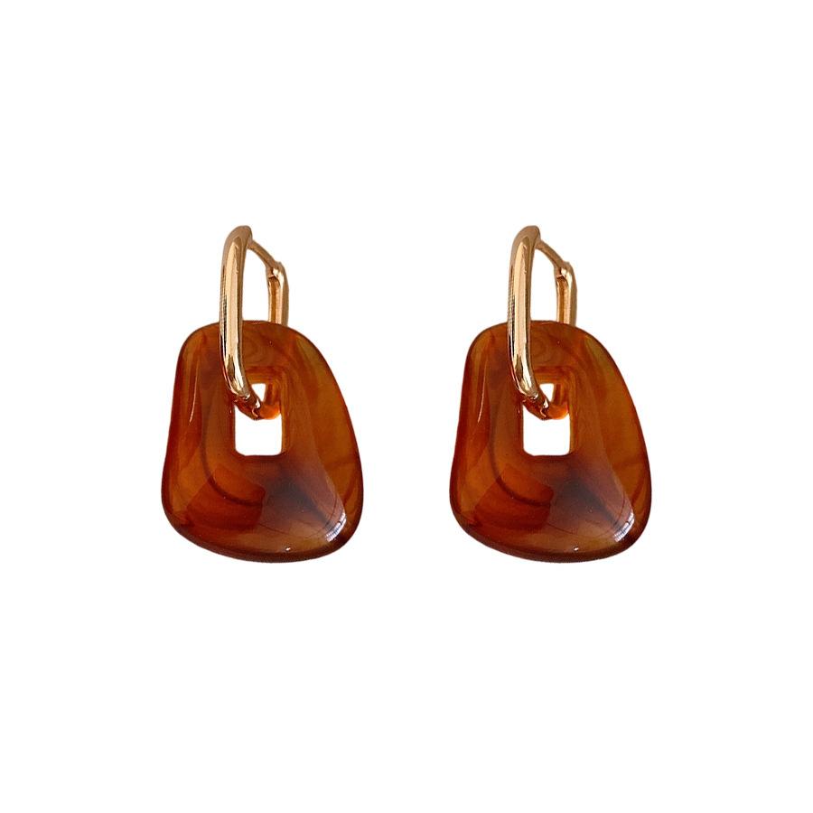 Acrylic Square Pendant Ear Buckle Maillard Simple Fashion Retro Temperament Earrings Light Luxury High-end Earrings Women