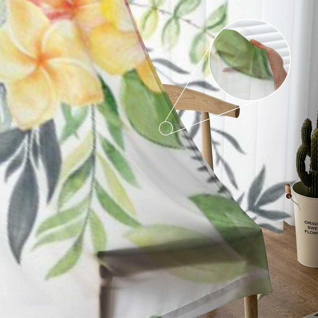 Watercolor Flowers Sheer Curtains for Living Room Transparent Tulle Window Treatments Bedroom Kitchen Home Decor Veil Drapes