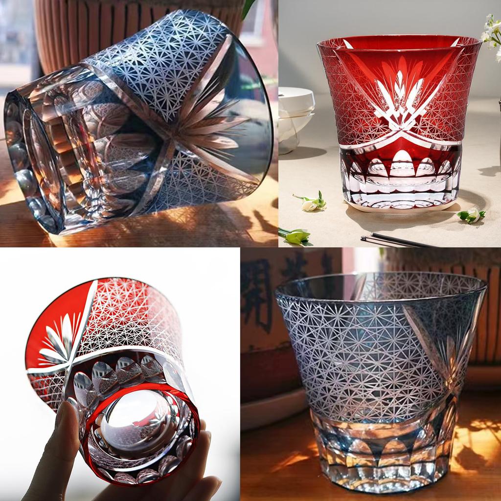 MGOXO geschliffenes Glas Sake-Glas 260ml Chrysanthemenmuster Rock-Glas Shochu-Glas Ruhestand Geschenk Hochzeitsgeschenk Tag Tag Paar Geschenk 70. 77. 77. 7.