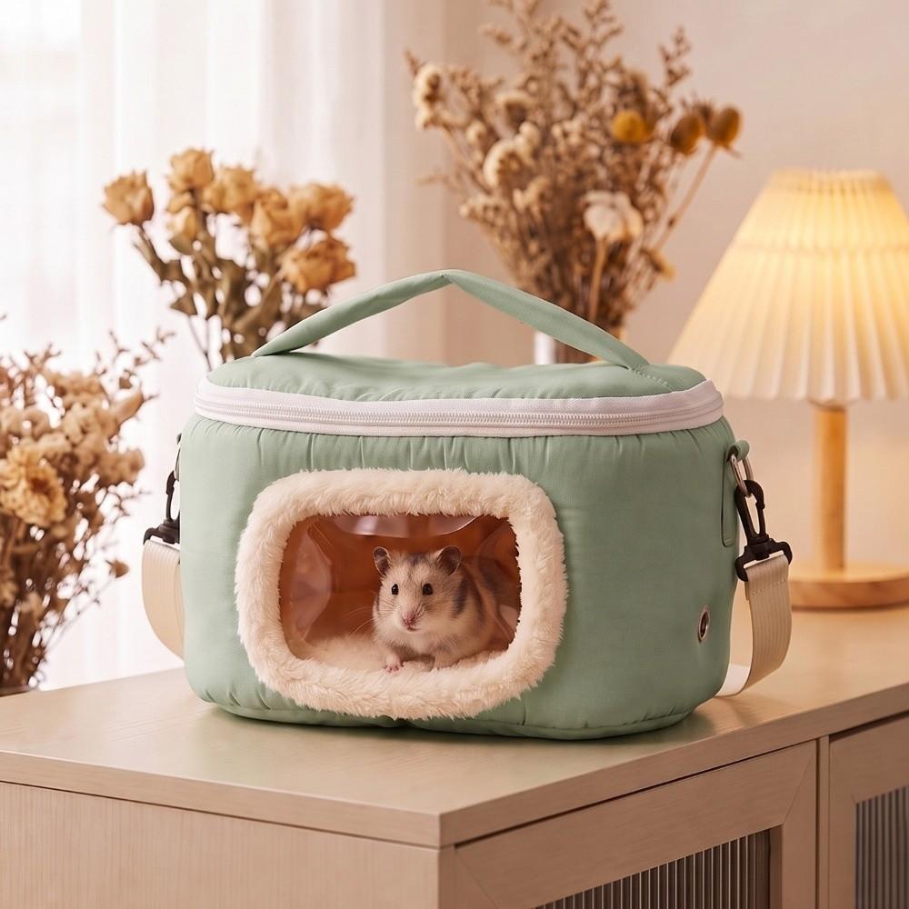 Soft Warm Hamster Carrier Bag Breathable Visible Window Rabbit Outing Bag Adjustable Strap Cylinder Small Pet Carrier Hedgehogs