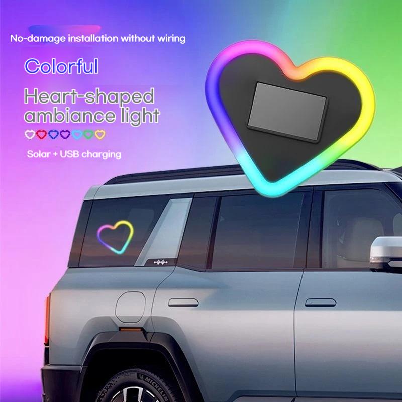 Car Heart-shaped Lights Solar-powered Decorative Lights Colorful LED Warning Lights Triangular Window and Rear Window Decorat