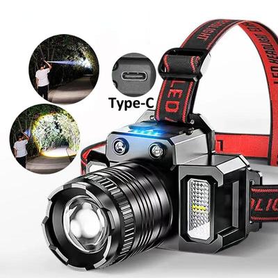 Starker Lichtsensor-Scheinwerfer, tragbar, LED, drehbar, Zoom-Scheinwerfer, USB wiederaufladbar, wasserdicht, am Kopf montierte Außenlampe LM