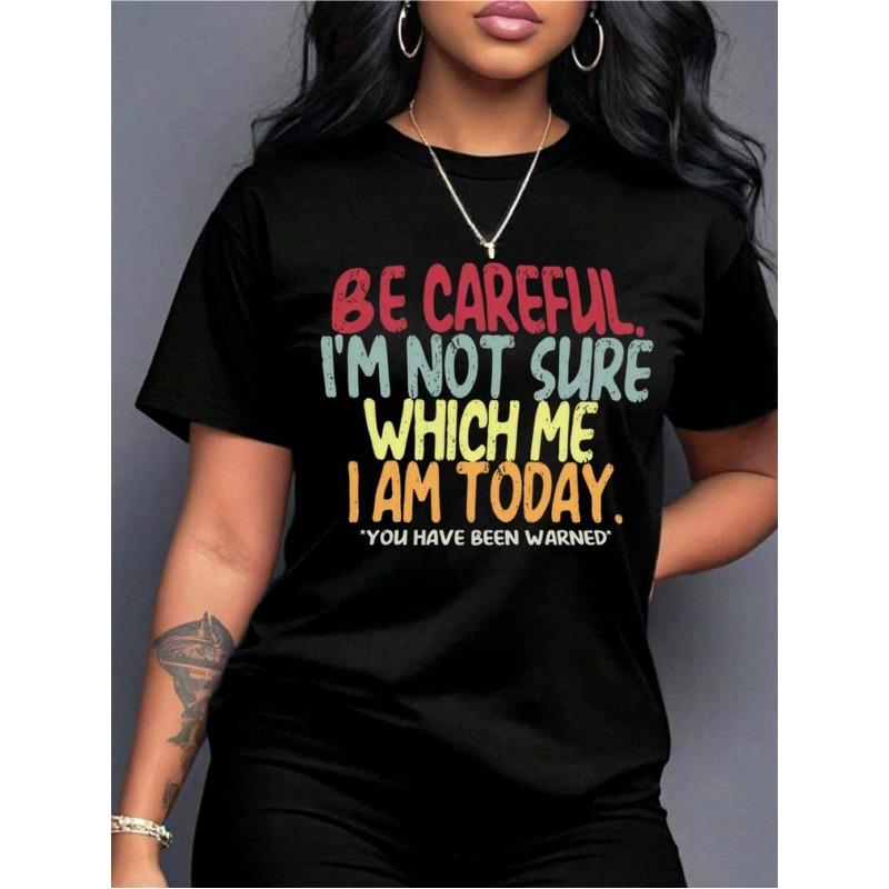 

Calvaya Women S Plus Size T-Shirt with Summer Casual Slogan, Round Neck, and Short Sleeves 4XL чорний