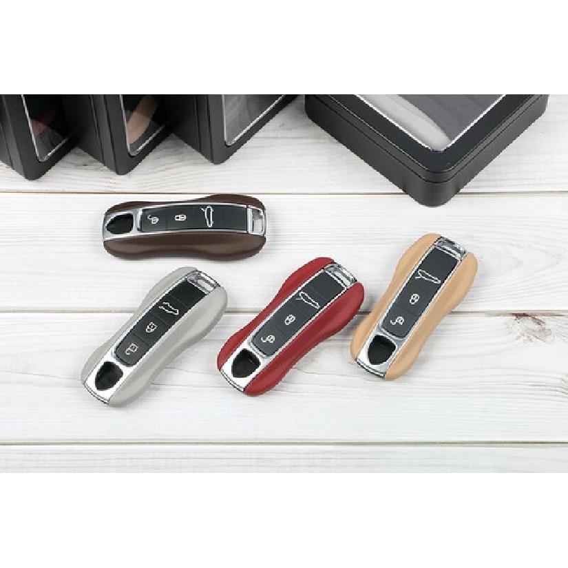 Real Leather Side + Silver Middle Car Remote Key Case For Porsche Panamera 17 18