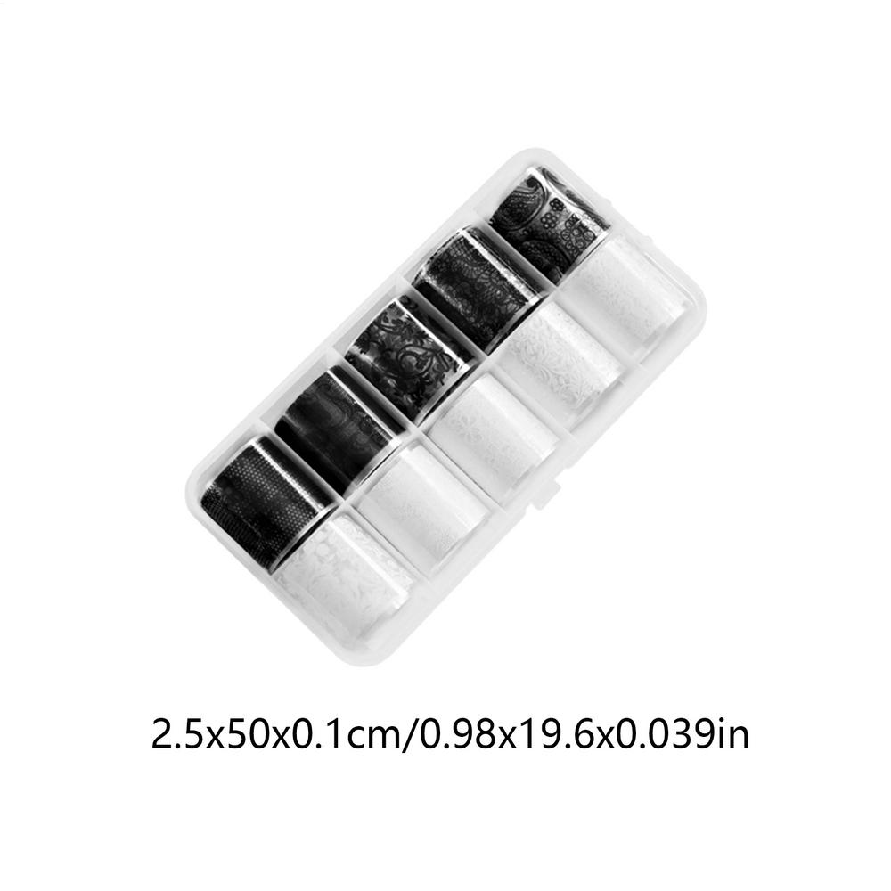 NEW Nail Lace Stickers Self-Adhesive DIY 10 Rolls Black And White Nail Foil Transfer Stickers For Home Salon Travel Women Girls