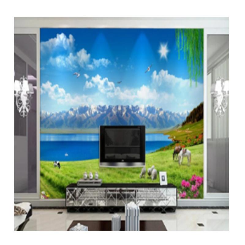 Photo Wallpaper Background Snow Mountain Prairie Mural Blue Sky and White Clouds 3D Large Wall Mural