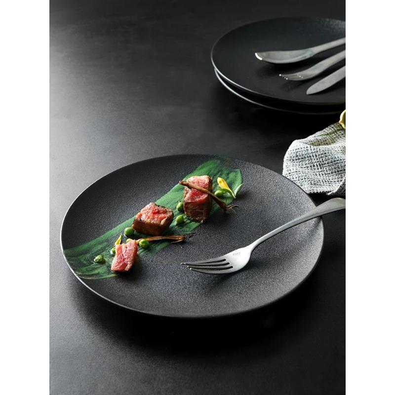 Japanese Restaurant Cutlery Black Frosted Steak Plate Dinner Cooking Dishes Kitchen Utensils Porcelain Round Salad Dessert Plate