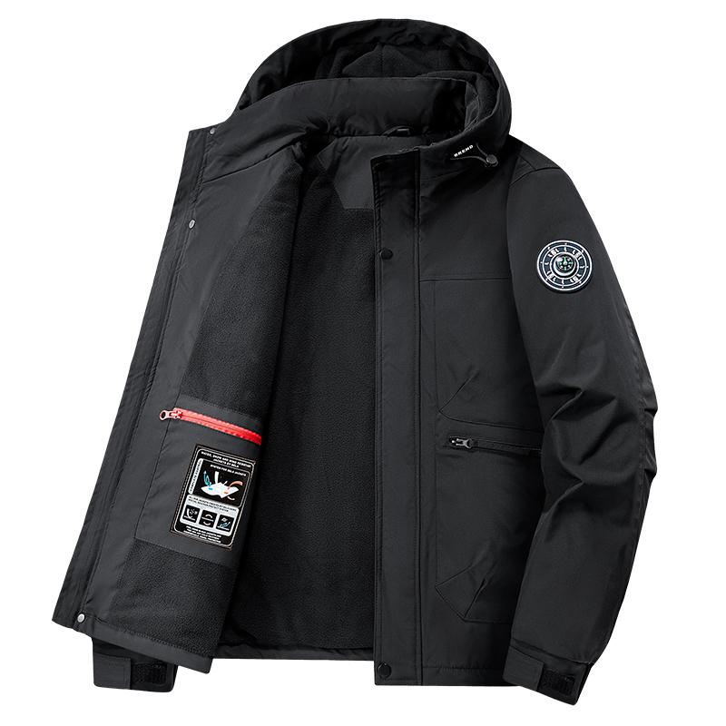 Winter Thick Warm Coat Men s Solid Color Hooded Jacket Men s Casual Loose Jacket Loose Jacket L чёрный