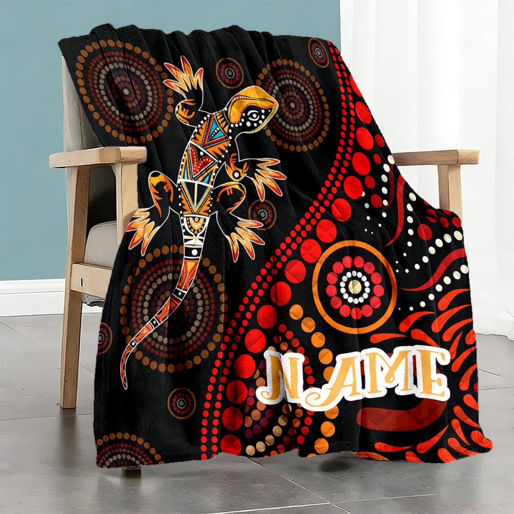 Gecko Customize Text Blanket Throw Personalized Blanket Warmthful Decor Throw For Nap Seaside Livingroom Picnics Four Seasons Multipurpose