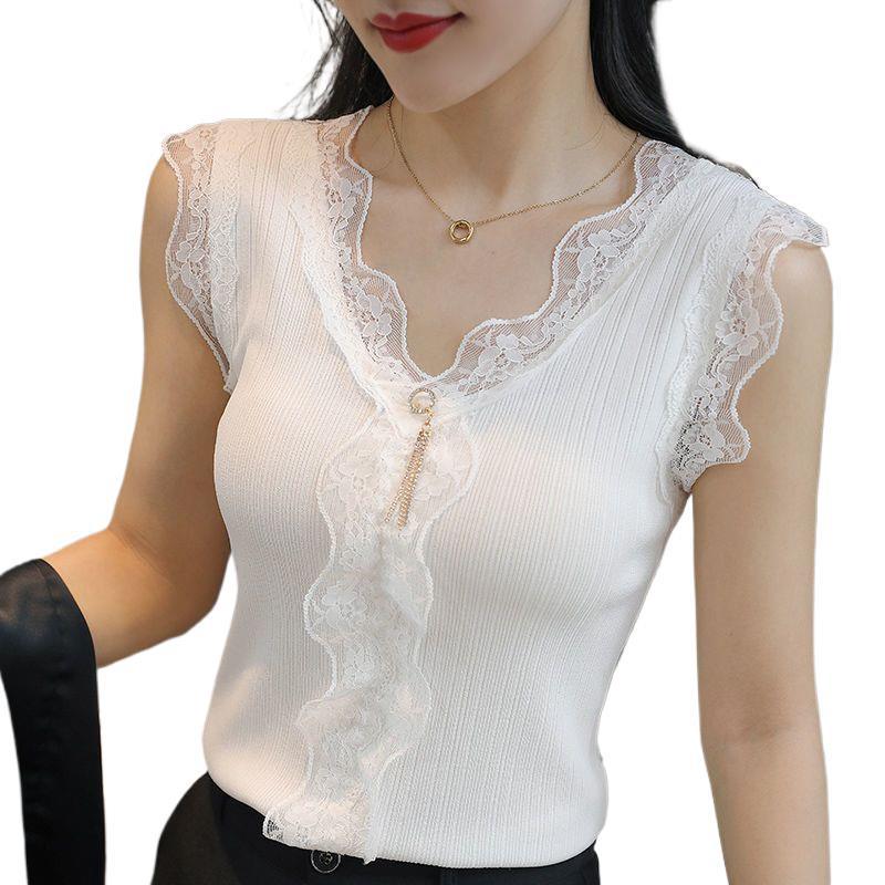 Women's V-Neck Lace Camisole - Trendy Knit Summer Top