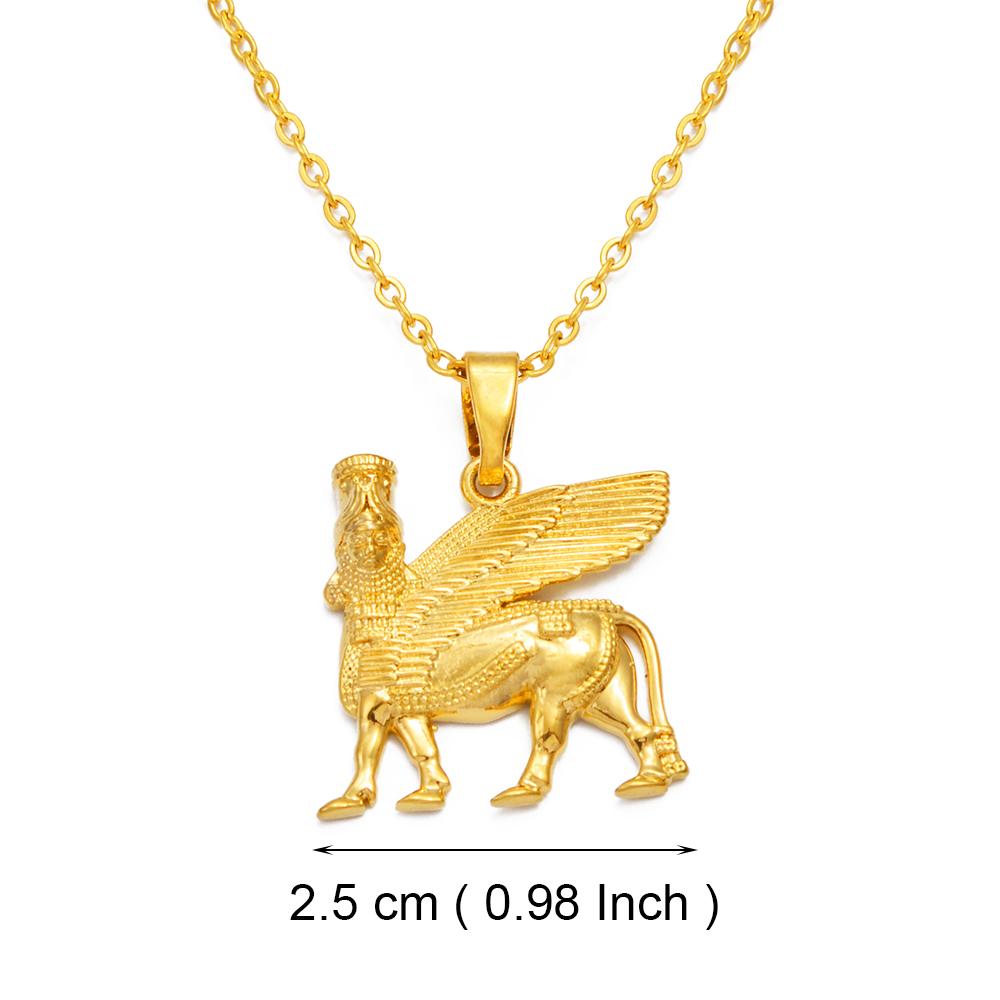Anniyo 2.5CM Ashur Pendant Necklaces Lama,Lamma,Winged Bull Lamassu is an Assyrian Protective Deity Jewelry #343906